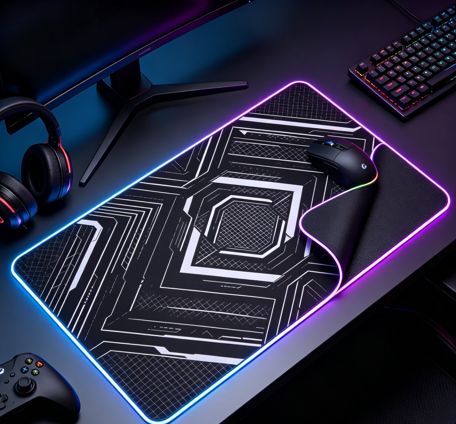 RGB Gaming Mouse Pad, LED Light Edge, Stitched