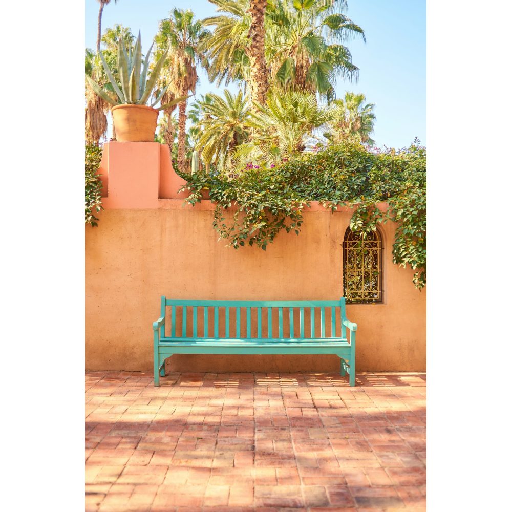 Steel bench in a garden