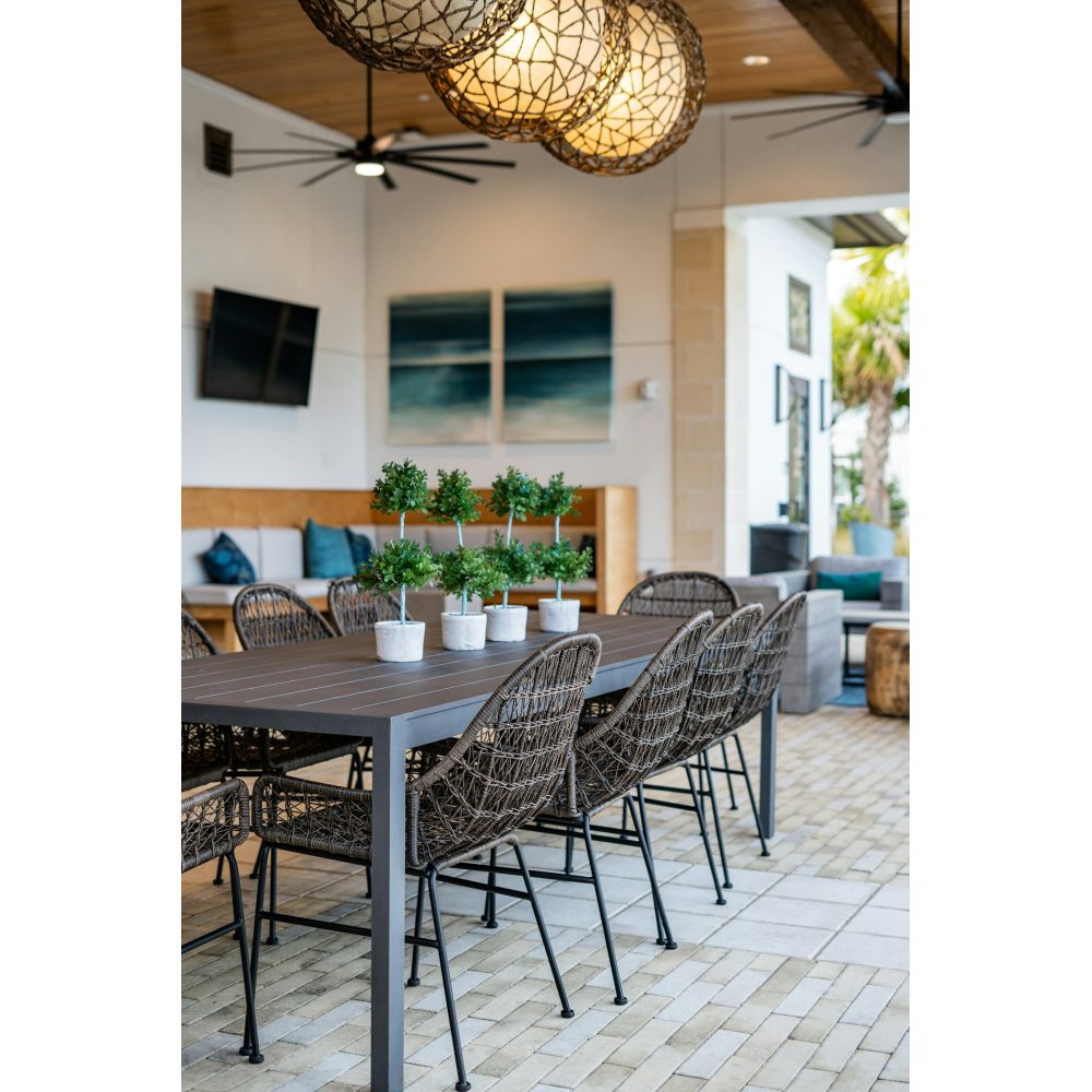 Wicker corner sofa set on a patio